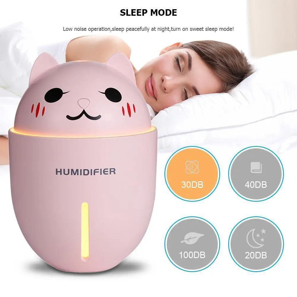 LED Ultrasonic Aroma Humidifier Air Aromatherapy Essential Oil Diffuser 320MLUS - Цвет: Pink Cute Cat