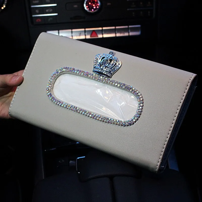 Crown Crystal Car Tissue Box Holder Napkin for Car Accessories