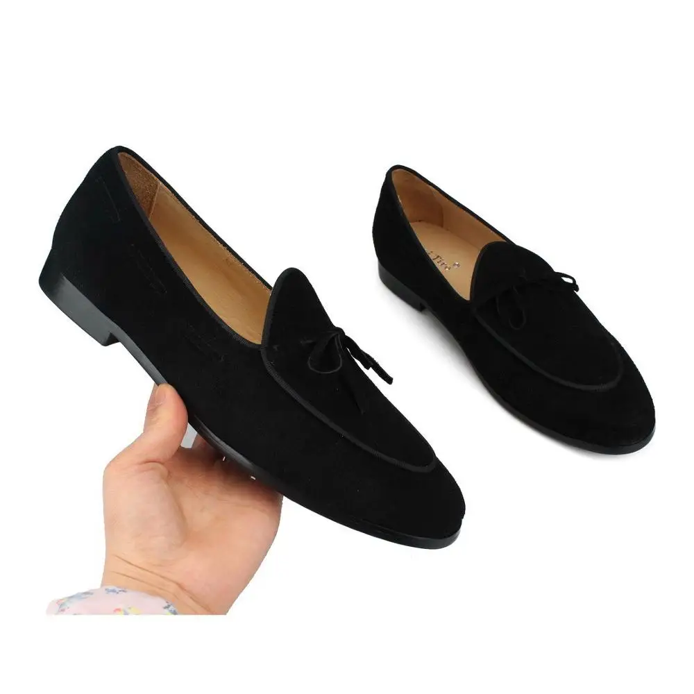 BLACK SUEDE LOAFERS WITH LEATHER BOW (6)
