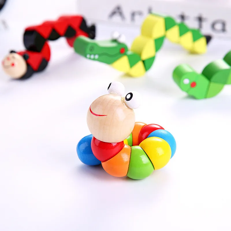 Colorful Wooden Worm Puzzles Kids Learning Educational Didactic Baby Development Toys Fingers Game For Children Montessori Gift 10