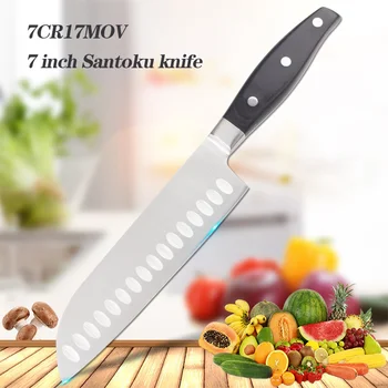 

Black Stained Wood Handle 7"inch 7CR17MOV Utility Chef Steel Knives Santoku Kitchen Fruit Knives Sharp Cleaver Slicing Knives