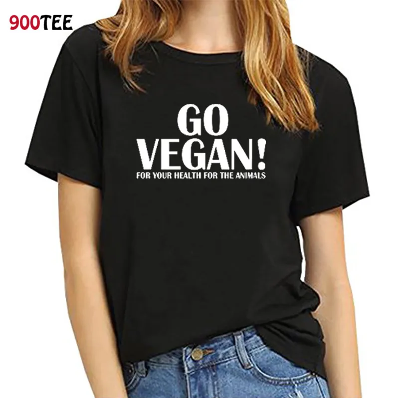 Fashion Black Women T-shirt Cotton Short Sleeve Loose Fit Summer Tops Letter Go Vegan Printed T Shirt Women Clothes Plus Size