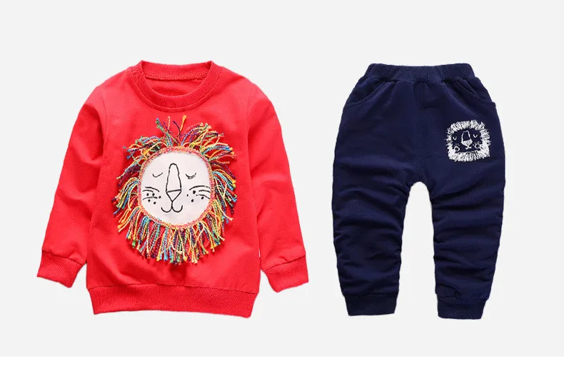 Комплекты одежды для детей Одежда для маленьких мальчиков и девочек, топы с изображением Льва+ штаны, комплект из 2 предметов спортивная одежда с длинными рукавами и рисунком для детей