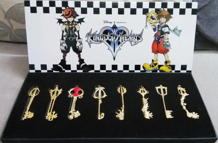 8 шт. Kingdom Hearts II ключ лезвие ожерелье соры брелок кулон оружие набор подарок золотой цвет