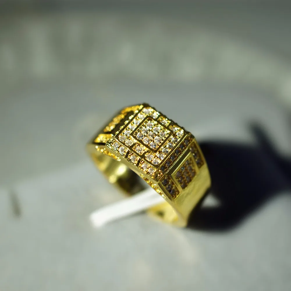 Bamos роскошный мужской белый кристалл кольцо Мода 14KT желтое золото закрепка паве кольцо винтажные вечерние свадебные кольца для мужчин