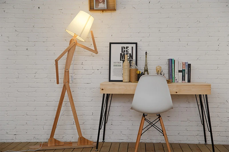 Creative Human Figure Floor Lamps Wooden Log Fabric Stand Light Living Room Bedside Piano Lighting Nordic E27 Standing Lights (7)