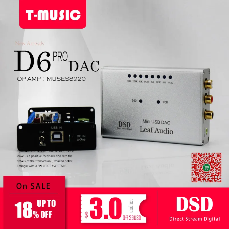 

2019 Version D6 Hifi Mini DAC AK4490 + MUSES8920 + XMOS XU208 USB DAC Sound Card DSD DOP/ 384K 32bit with Headphone Output