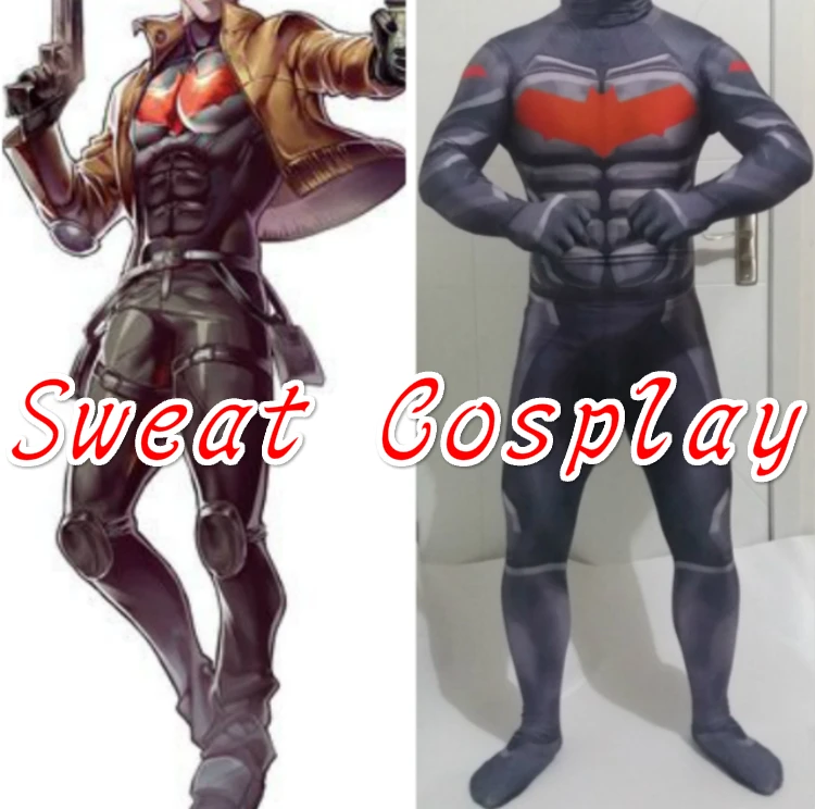 Бэтмен высокого качества красный капюшон костюм с принтом спандекс лайкра с 3D мышечной затенение Косплей Костюм