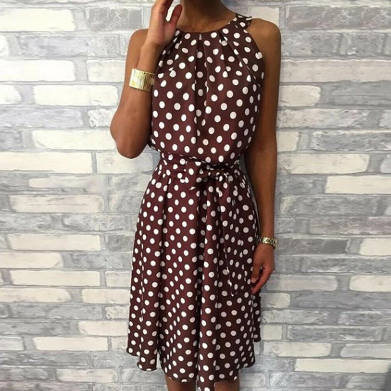 Women Polka Dot Dress 2019 Elegant Women Summer Sundress Dresses Short Sleeve Belt Dresses Off Ladies Sleeveless Plus Size Dress