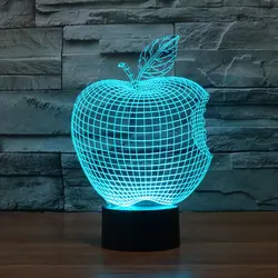 Красочные 3D Apple светодиодный акриловые стереоскопический свет сенсорный выключатель Иллюзия USB настольная лампа ночник