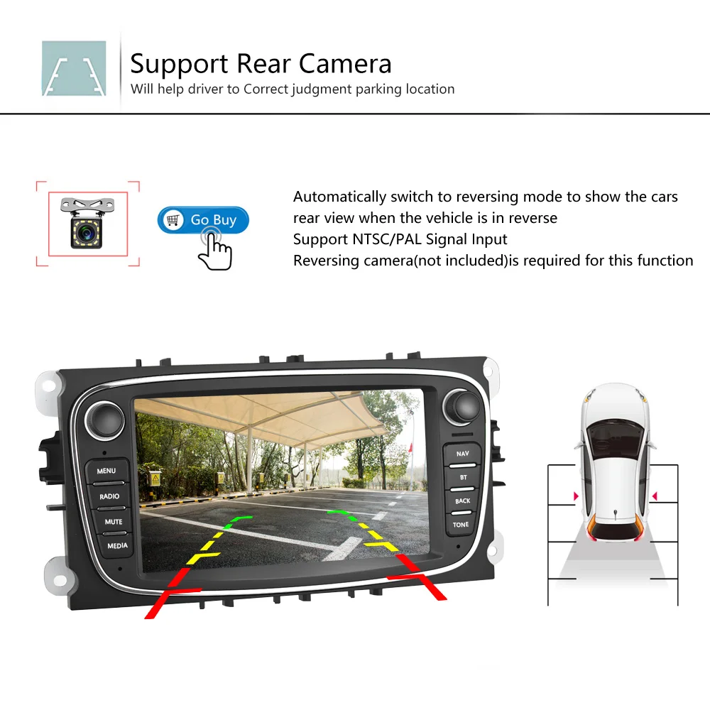 Camecho Android 8.1 2 Din Car radio Multimedia Video Player Universal GPS auto for Ford Focus Mondeo C-MAX S-MAX Galaxy II Kuga