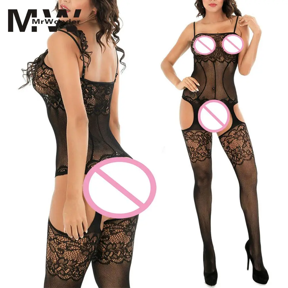 Women Sexy Lingerie Pantyhose Whole Body Open-Crotch BodyStocking Lace Fishnet Stockings Sexy Jumpsuit Coveralls SAN0