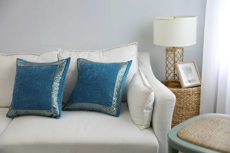 Однотонные Декоративные Чехлы для подушек кресло-кушетка синий вышитый Квадратные наволочки для подушек домашний декор Чехлы для