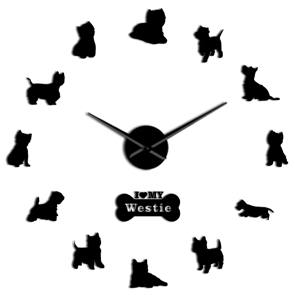 West Highland White Terrier DIY Giant Wall Clock Mirror Effect Arylic Wall Art Pet Dog I Love My Westie Long Hands Wall Clock antique wall clocks Wall Clocks