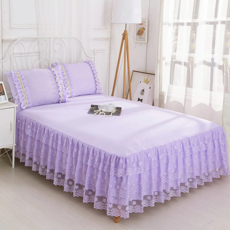 Purple Bedspread with Pillowcases Ruffle Bed Skirt Queen Bed Skirt Bed