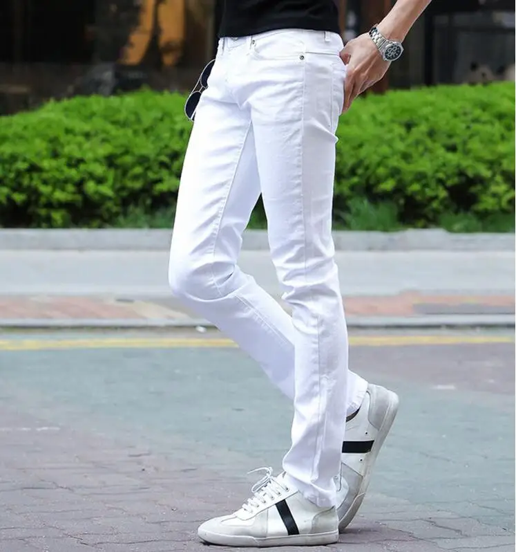 2017 New Stretch Skinny Men Solid Color Jeans Fashion Casual Black and White Pencil Jeans stretch jeans