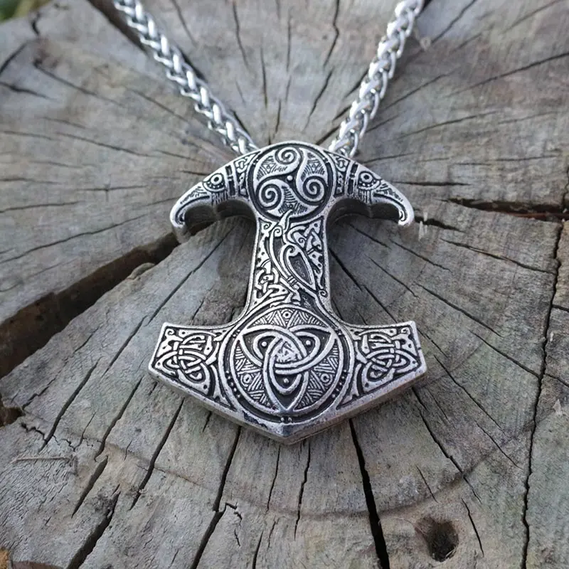 Lanseis 1Pcs Viking Raven Ciondolo Nordic Pagan Men Collana Raven Mjolnir Hammer Jewelry
