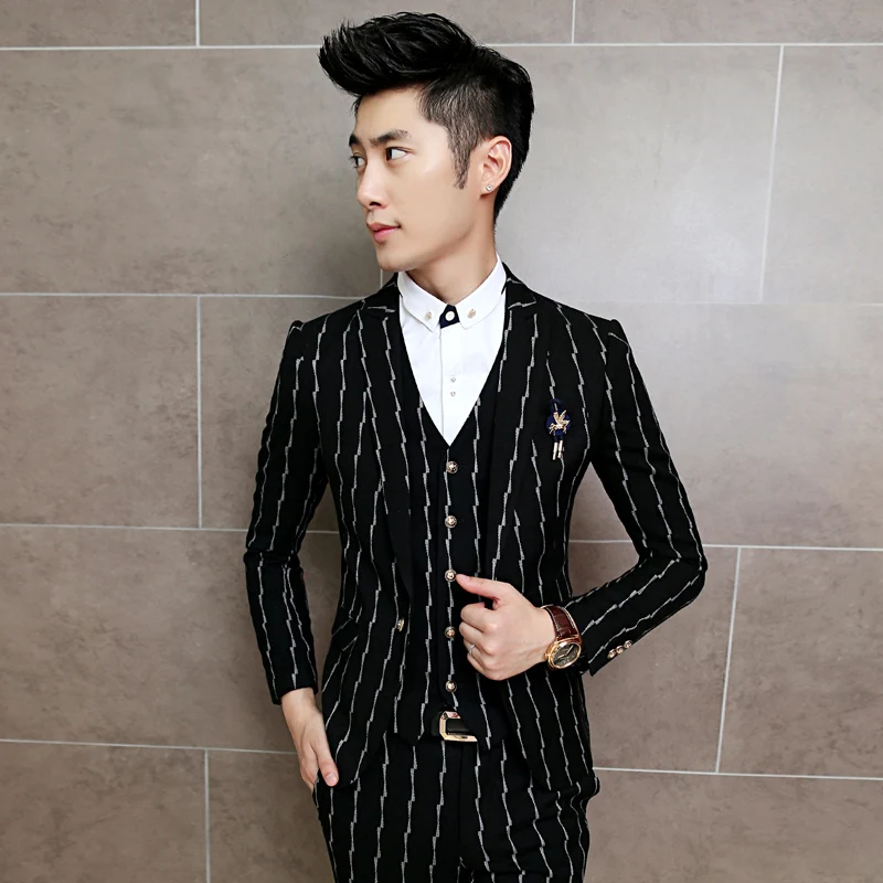 Mens Suit 3 Piece Sets, Wedding Banquet Men Striped Suits Jackets with
