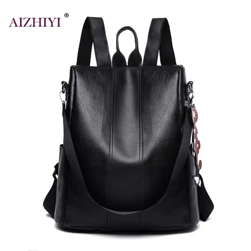 

Women Anti-theft Backpack High Quality School Bag For Women Multifunctional Travel Bags Solid Color Leather Shoulder School Bags