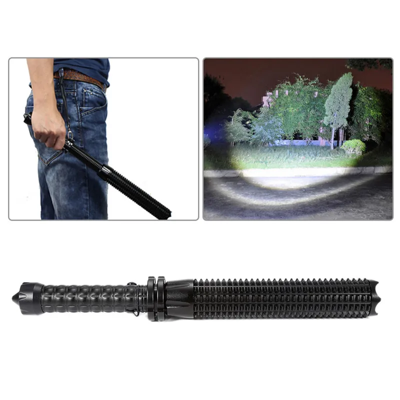 

New Powerful LED Flashlights Telescopic Baton Self Defense Police Patrol LED Rechargeable Torch Aluminium Alloy Black