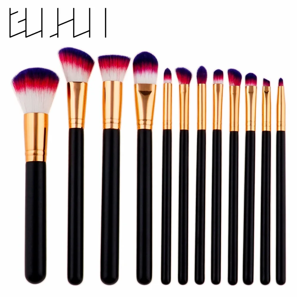 12 PCS Luxury Makeup Brushes Set 6 Colors Powder Blush Concealer