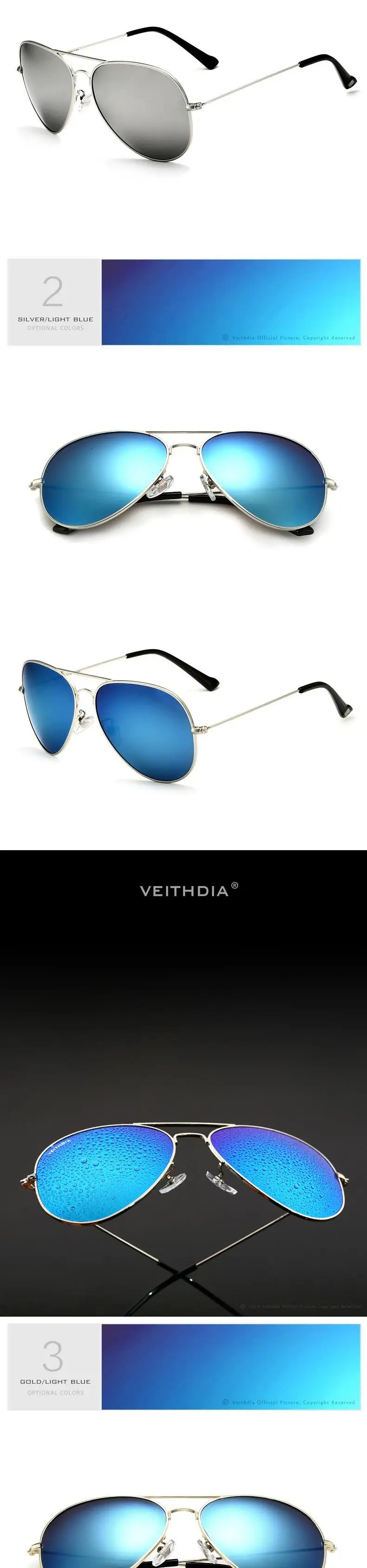 VEITHDIA, модные авиационные солнцезащитные очки, поляризационные солнцезащитные очки для мужчин/женщин, цветные линзы с отражающим покрытием, солнцезащитные очки для вождения