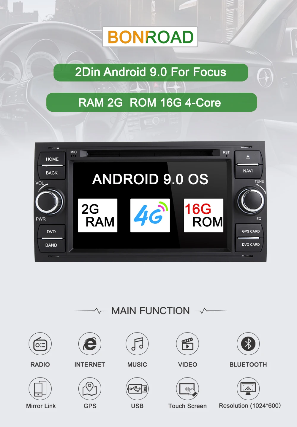 Clearance Bonroad  7"Android 9.0 Car Multimedia Player  for  Focus Galaxy S-Max Fusion Fiesta GPS Navigation Car Radio Stereo 0