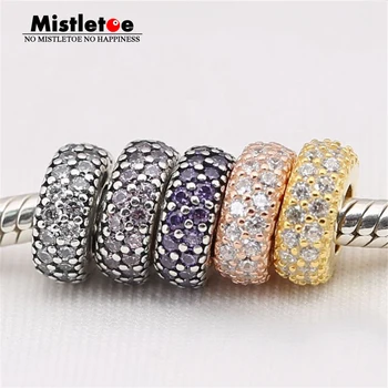 

Authentic 925 Sterling Silver Pave Clear Pink Purple CZ Spacer Charm bead Fit Brand Bracelet & Necklace Women Jewelry