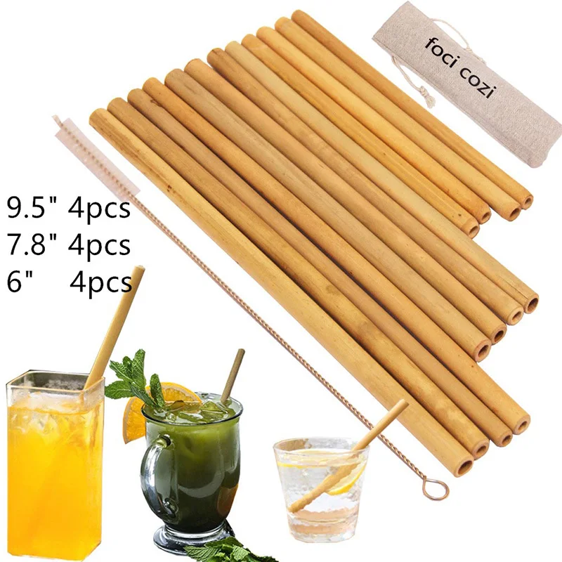 

12PCS Eco Friendly Bamboo Straw Bag Bar Accessories Reusable Straw Brush Reusable Drinking Straws Cocktail Wedding Decoration