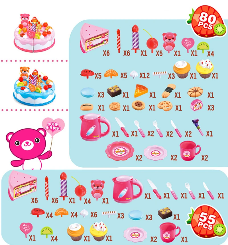 37-80 шт. DIY ролевые игры фруктовая резка торт на день рождения кухня еда игрушки Cocina De Juguete игрушка розовый синий подарок для девочек для детей