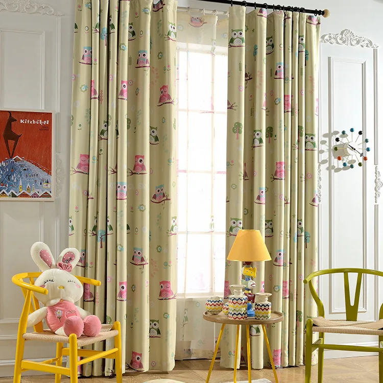 Us 12 35 5 Off Cartoon Olive Green Owl Animal Curtains Kids Boy Girls Bedroom Thick Blackout Curtain Tulle Sheer Curtains Window Shading Aa3 In