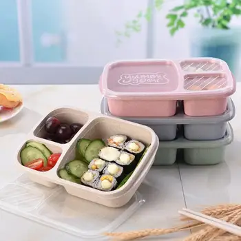 

Wheat Straw Microwave Tableware Bento Box Quality Health Natural 3 Grid Student Portable Food Storage Box Lunch Box