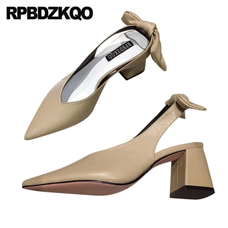 

pointed bowtie sandals embellished pumps soft elegant women shoes 2019 spring slingback casual chunky fashion closed toe bow