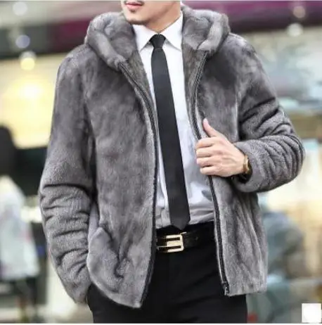 

S/6Xl Male Fake Fur Jackets Plus Size Zipper Hooded Fake Fur Coats For Mens Winter Warm Clothes Imitation Fur Outwear Tops K902
