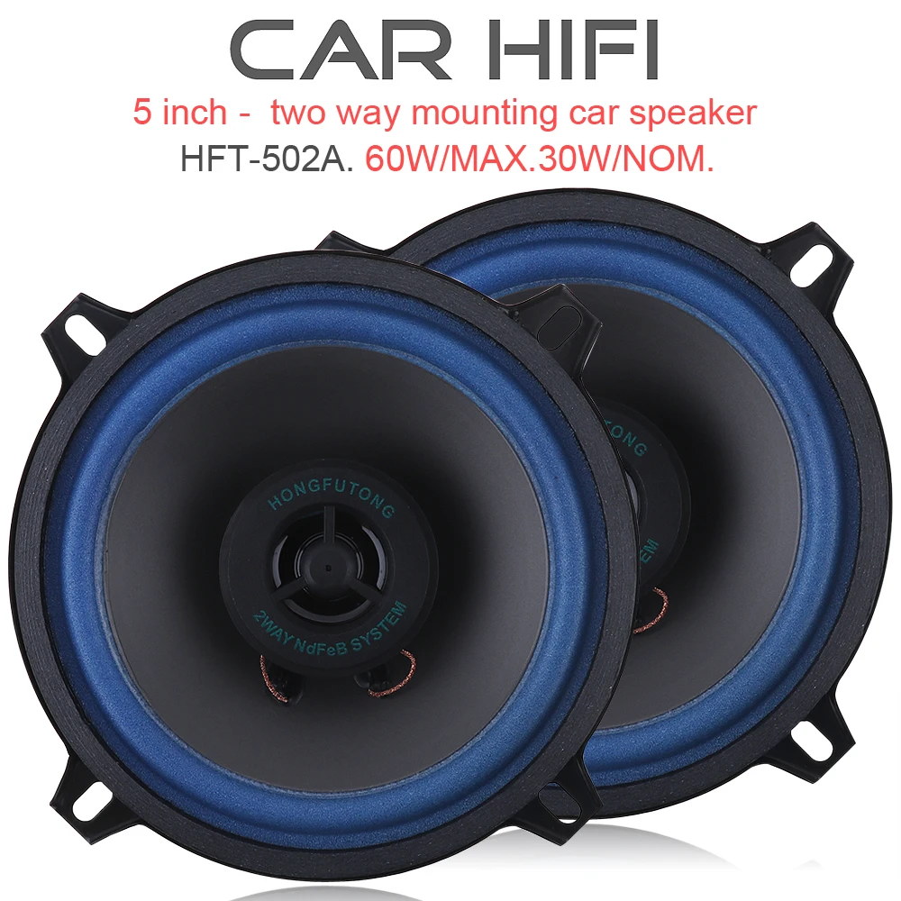 2pc 5 Inch 60W Car HiFi Coaxial Speaker Vehicle Door Auto Audio Music