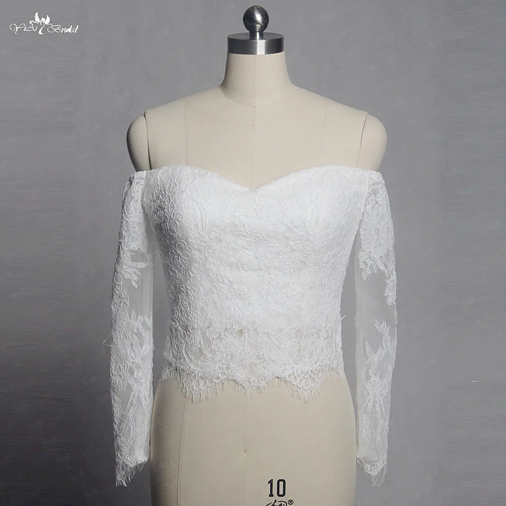 

RST4 Real Pictures Yiaibridal Off Shoulder Vintage Lace Long Sleeve Wedding Bolero Bridal Top