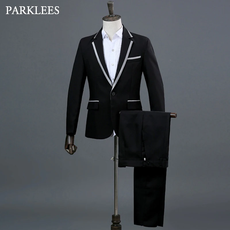 

(Jackets+Pants+Bow Tie) Mens Classic Suits Set Casual Slim Fit Dress Suit Men Stage Prom Business Wedding Singer Costumes Homme