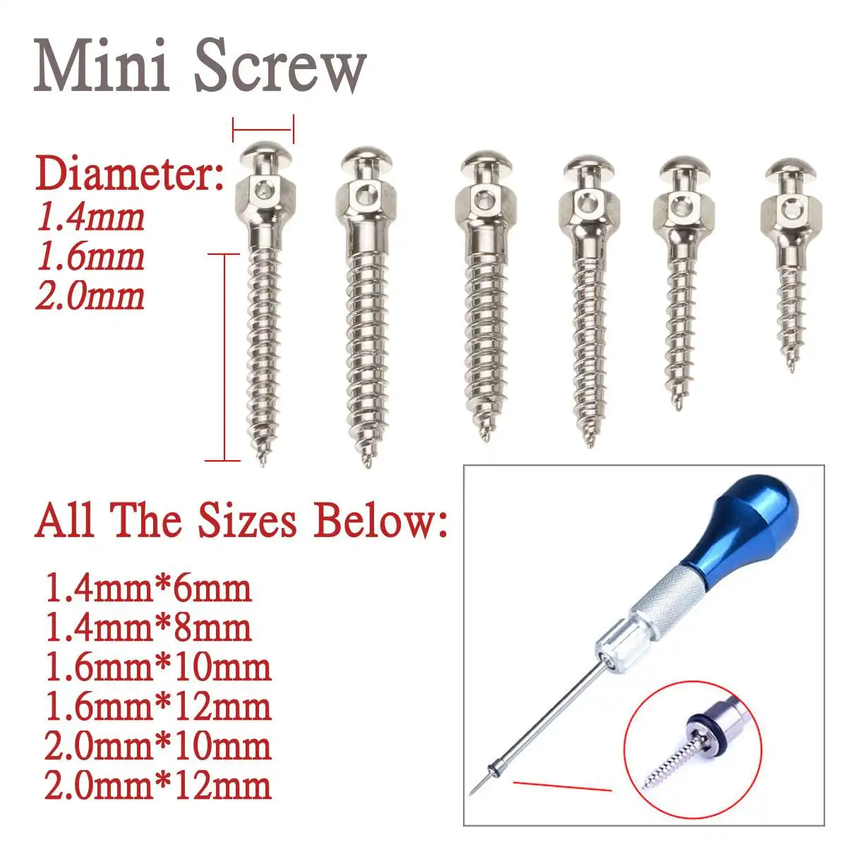 

Various specifications Self Drilling Thread Dental Orthodontic Matching Tool Micro Implants Screw Titanium Mini Screw