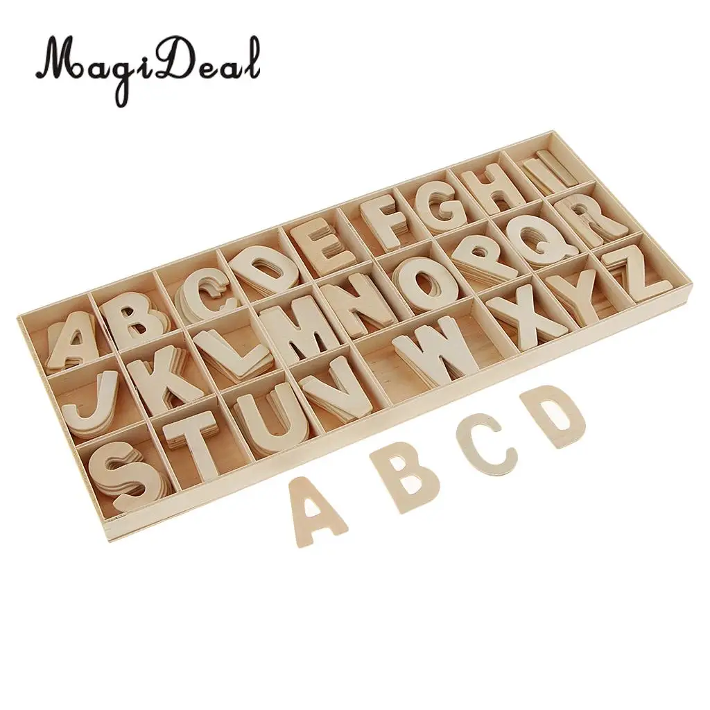 156pcs Set Wooden Letters - Wooden Craft Alphabet with Storage Tray - Unpainted Kids Learning Toy, Scrapbooking Embellishments