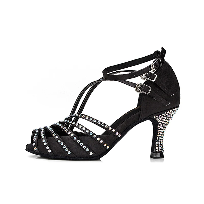 Skup Czarny Nude Rhinestone kobieta buty do tańca towarzyskiego latynoamerykańskiego Salsa Tango Bachata społeczne Party taniec buty wysokie obcasy 7.5cm 1799