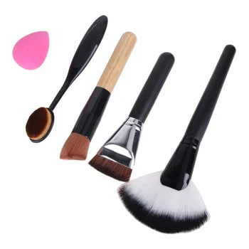 

5 PCS/Set Makeup Powder Blush Foundation Brush+Sponge Puff+Large Fan Contour Brush Make Up Brushes Tool Cosmetics Kits