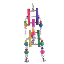 Wooden Toys Pet Birds Parrot Stand Chew Funny Toys Parrots Bird Cages Decorative Toys Pet Bird Supplies With Bell