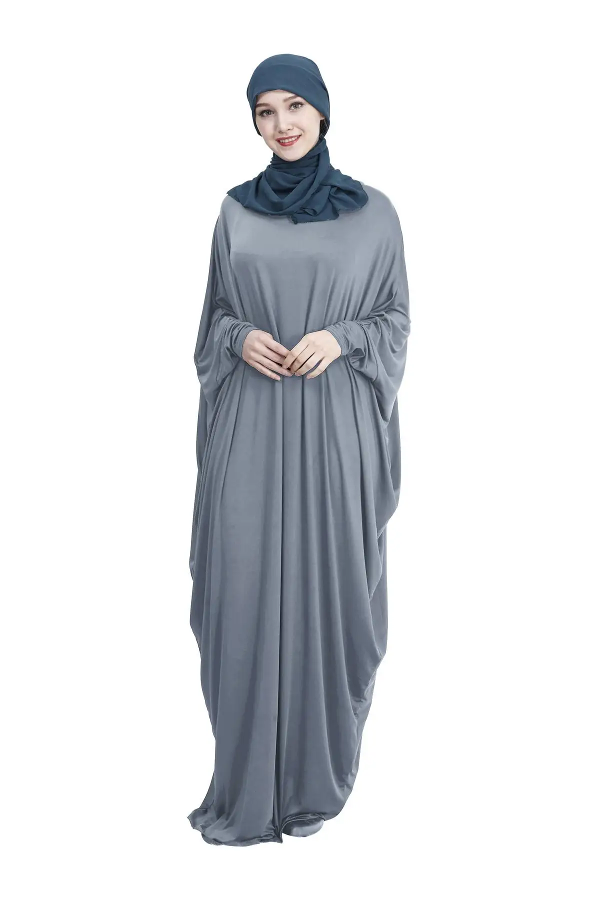Женская одежда для молитвы, арабский джилбаб, женское длинное мусульманское макси платье, исламские товары, шарф абайя Рамадан, свободная служба поклонения, Новинка - Цвет: Серый