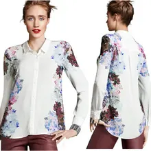 Nice New Fashion Women’s Floral Print Chiffon Blouses Shirt Casual Long Sleeve Pops Shirt Elegant Brand Design Loose Pops S/M/L