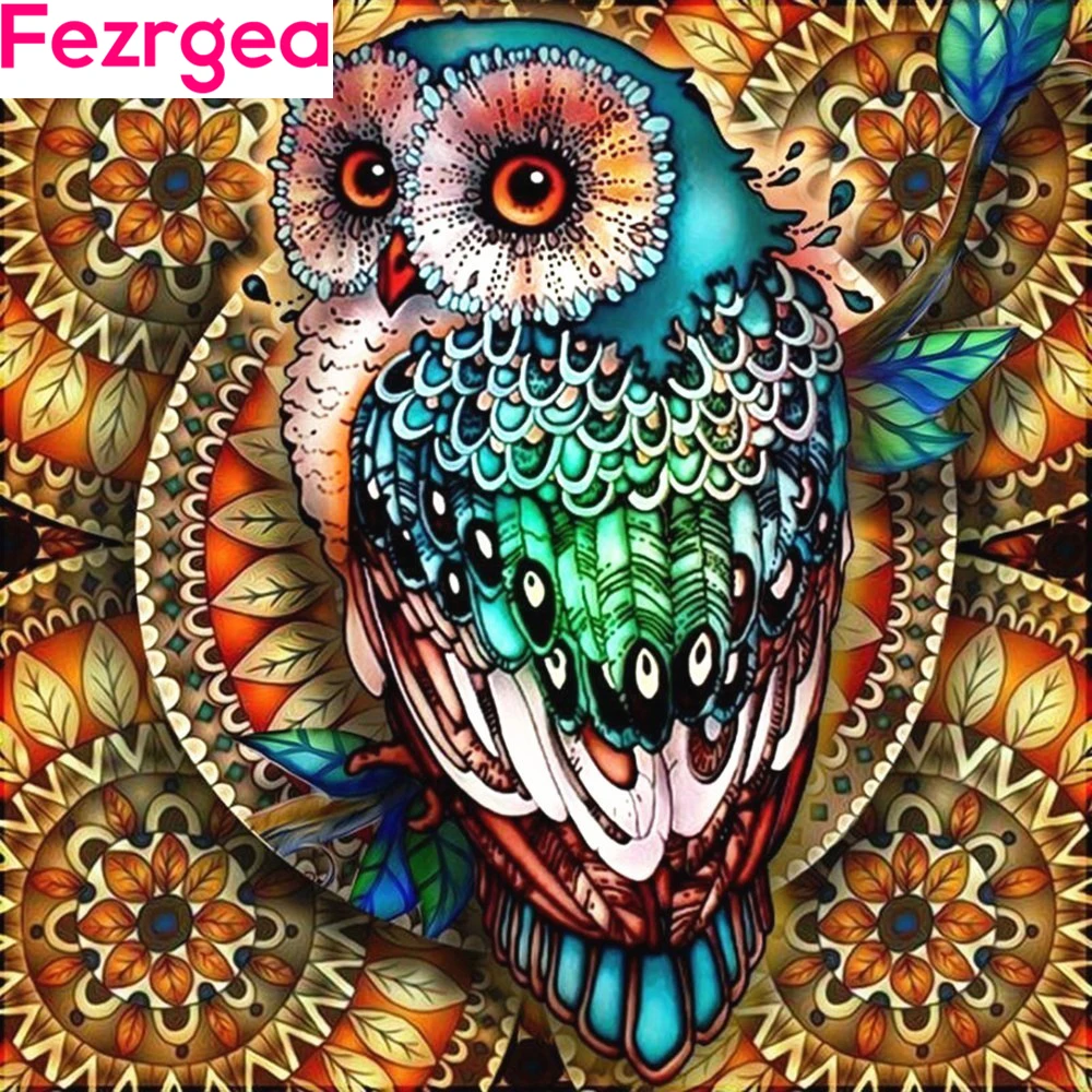 

Fezrgea Diamond Painting Full Round Owl 5D DIY Diamond Embroidery Mosaic Picture Of Rhinestone Animal Christmas Decoration Home