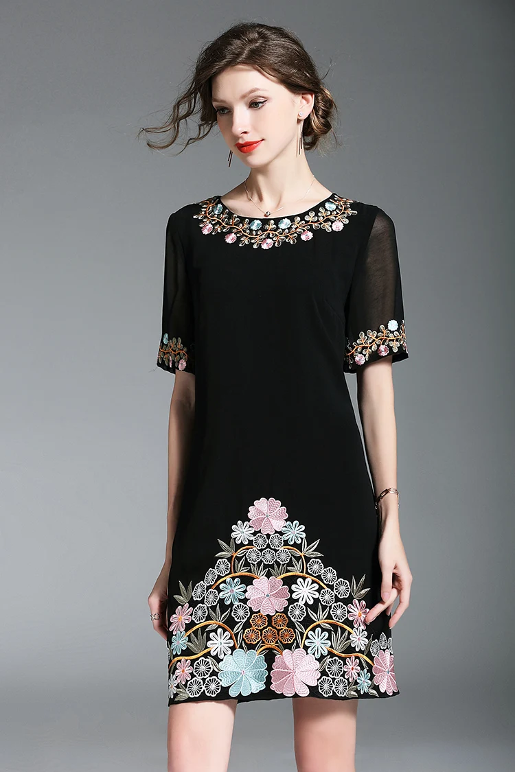 Willstage маленькое черное платье с коротким рукавом сетки цветочные Embrioidery мини платья для женщин пикантные элегантные Винтаж Vestidos лето г