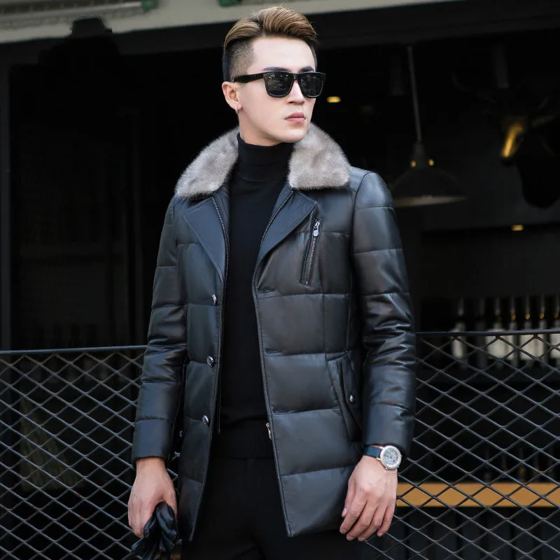 Fourrure Manteau Kj1119 Col Vers Vison Cuir Véritable En Long Peau Hommes Bas Black Ayunsue Mouton Le Automne Hiver Pour De Vestes Veste fg76yYbv