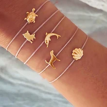 5 шт./компл. женские милые золотые черепаший панцирь кошка собака Дельфин кожа жгутовый браслет набор простой Изысканный пляжные украшения Аксессуары