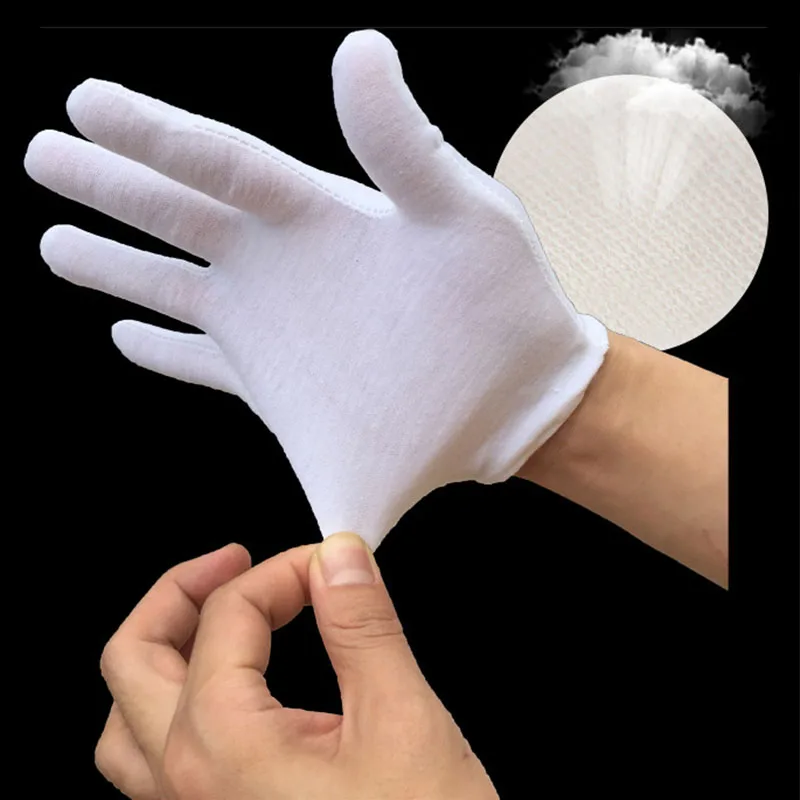 12 пар, чистый хлопок, белые защитные перчатки, церемониальные перчатки для мужчин и женщин, официанты, водители, ювелирные перчатки