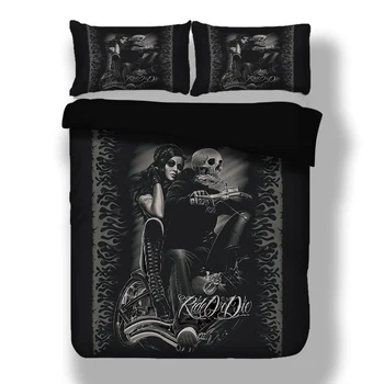 

HOT Sale 3D Skull Couple Printing Bedding set with pillowcases Duvet cover